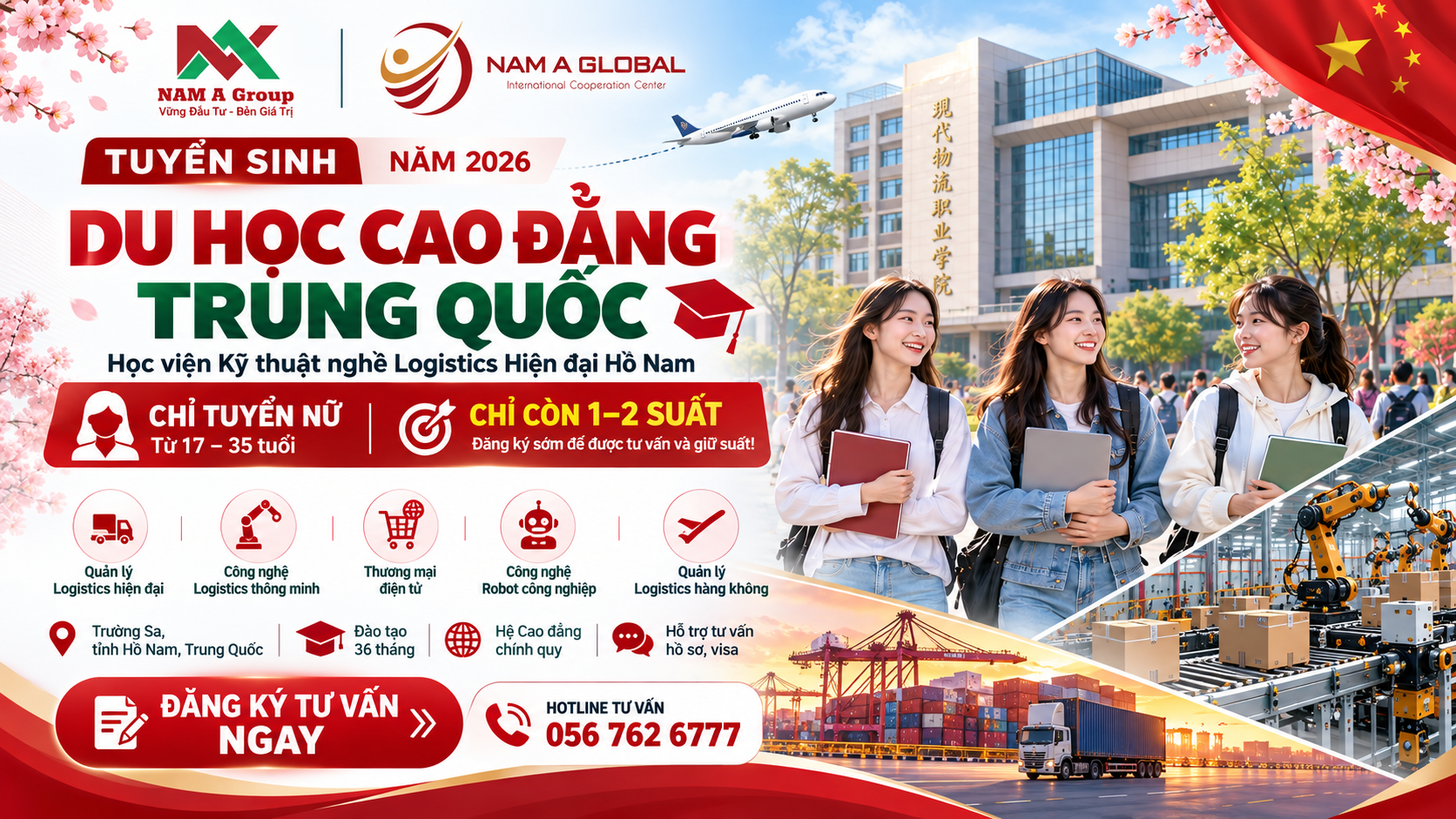 Tuyển sinh du học Cao đẳng Hồ Nam Trung Quốc 2026 dành cho nữ sinh – Nam Á Group